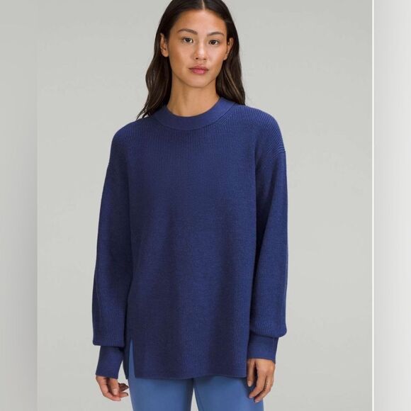 Lululemon merino wool ribbed crewneck sweater heathered psychic blue size 12 - Picture 1 of 7